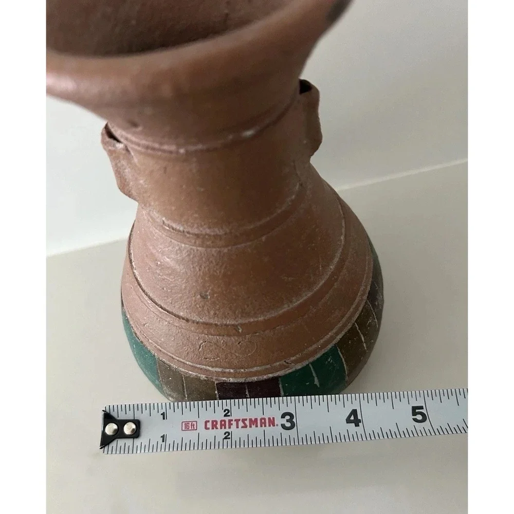 Vintage Ceramic Pottery Art Handmade Vase Colorful Teal Green, Purple, Brown